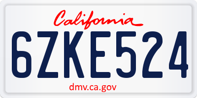 CA license plate 6ZKE524