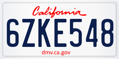 CA license plate 6ZKE548