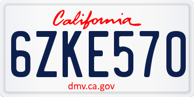 CA license plate 6ZKE570