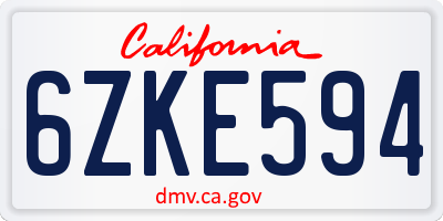 CA license plate 6ZKE594