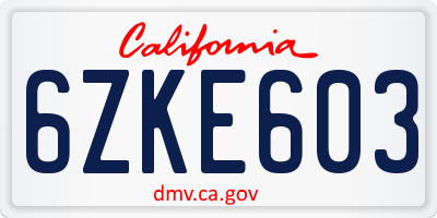 CA license plate 6ZKE603
