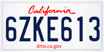 CA license plate 6ZKE613