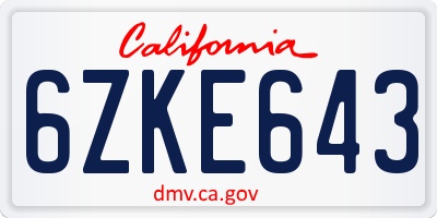 CA license plate 6ZKE643