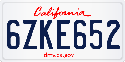 CA license plate 6ZKE652