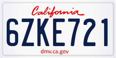CA license plate 6ZKE721