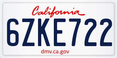CA license plate 6ZKE722