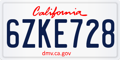 CA license plate 6ZKE728