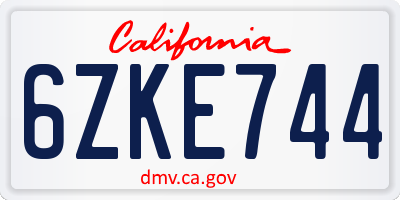 CA license plate 6ZKE744