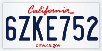 CA license plate 6ZKE752