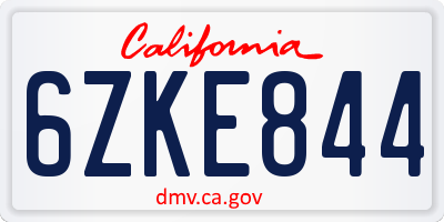 CA license plate 6ZKE844
