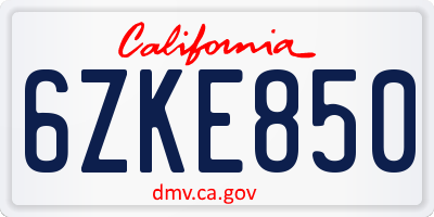 CA license plate 6ZKE850