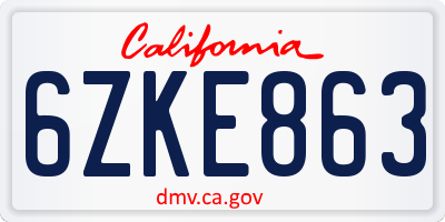 CA license plate 6ZKE863