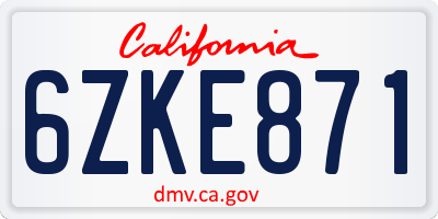 CA license plate 6ZKE871