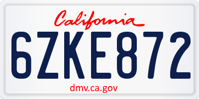 CA license plate 6ZKE872