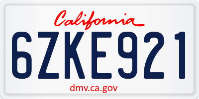 CA license plate 6ZKE921