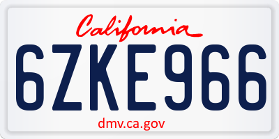 CA license plate 6ZKE966