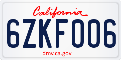 CA license plate 6ZKF006