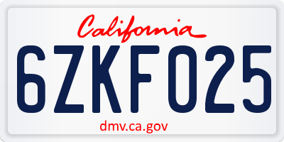 CA license plate 6ZKF025