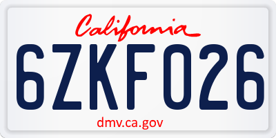 CA license plate 6ZKF026