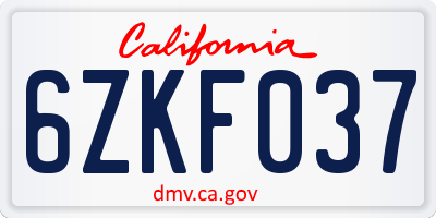 CA license plate 6ZKF037