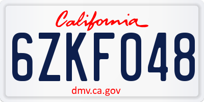 CA license plate 6ZKF048