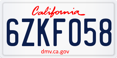 CA license plate 6ZKF058