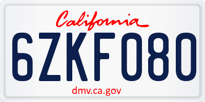 CA license plate 6ZKF080