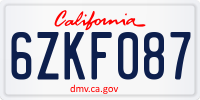 CA license plate 6ZKF087