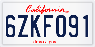 CA license plate 6ZKF091
