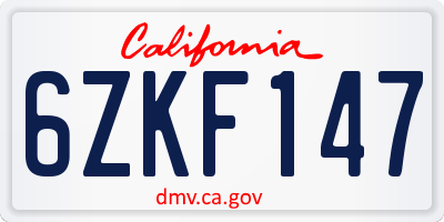 CA license plate 6ZKF147