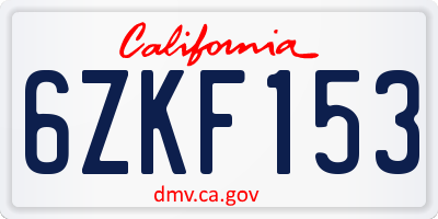 CA license plate 6ZKF153