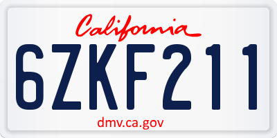 CA license plate 6ZKF211