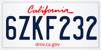 CA license plate 6ZKF232