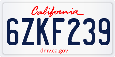 CA license plate 6ZKF239
