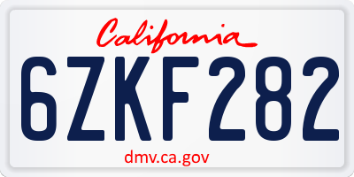 CA license plate 6ZKF282