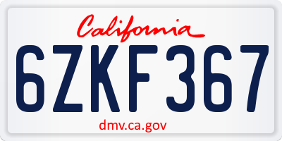 CA license plate 6ZKF367