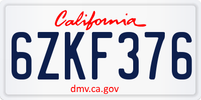 CA license plate 6ZKF376