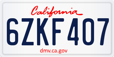 CA license plate 6ZKF407