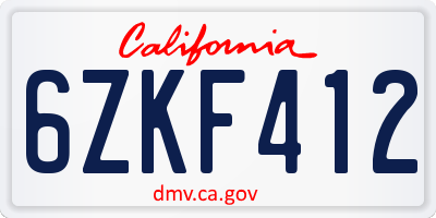 CA license plate 6ZKF412