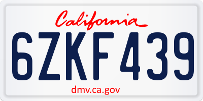 CA license plate 6ZKF439