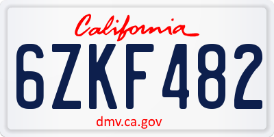 CA license plate 6ZKF482