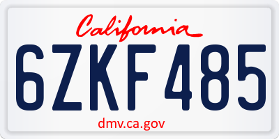 CA license plate 6ZKF485