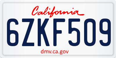 CA license plate 6ZKF509