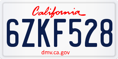 CA license plate 6ZKF528