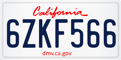 CA license plate 6ZKF566