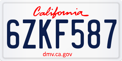 CA license plate 6ZKF587