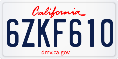 CA license plate 6ZKF610
