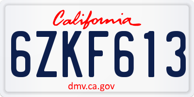 CA license plate 6ZKF613