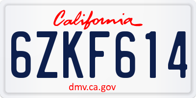 CA license plate 6ZKF614