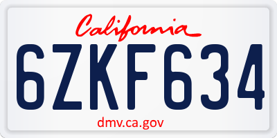CA license plate 6ZKF634